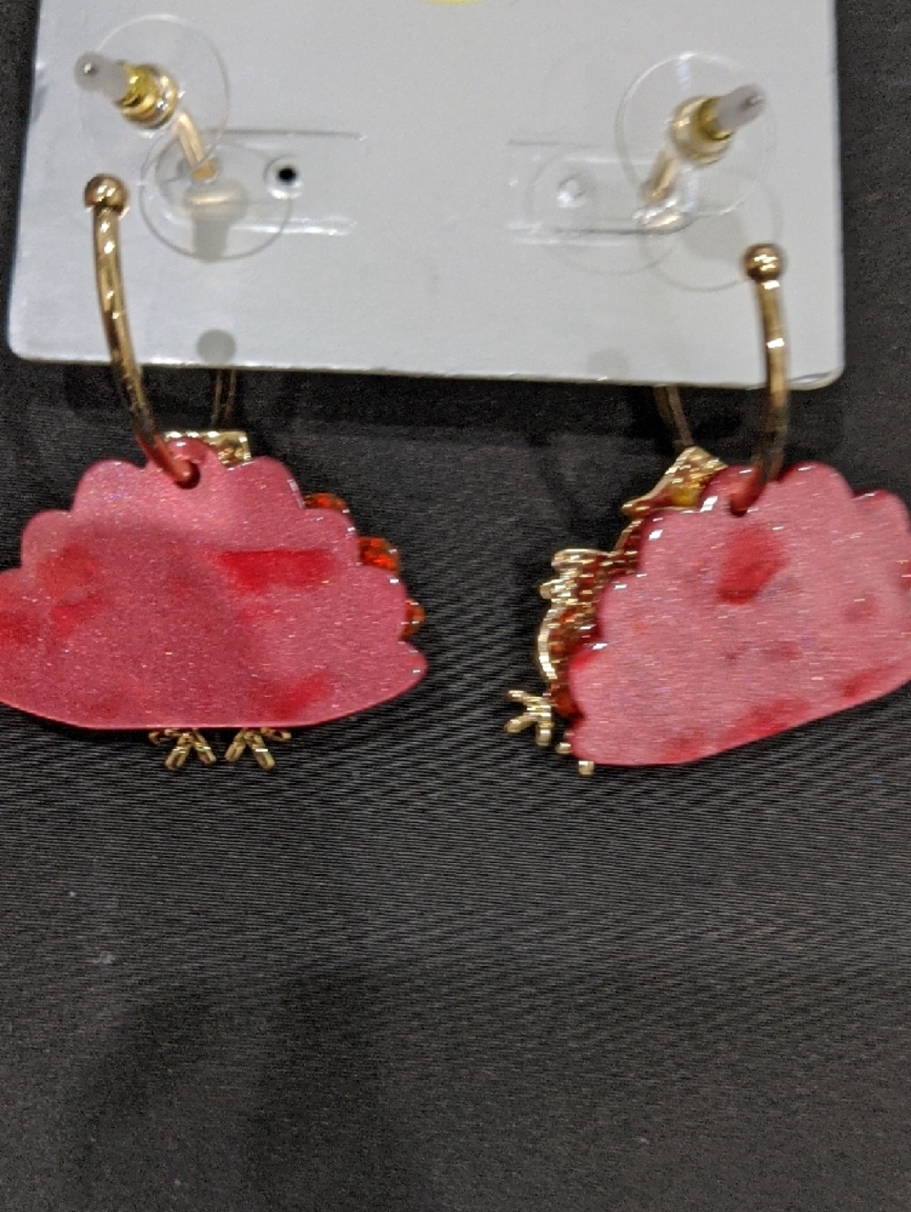 Red Turkey Hoop Earrings - Picture 3 of 3